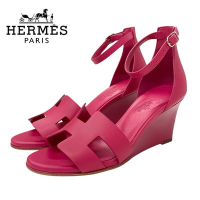 エルメス HERMES レジェンド サンダル 靴 シューズ レザー ピンク ウェッジソール アンクルストラップ