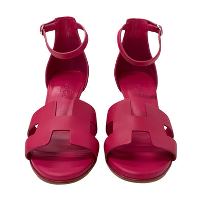 エルメス HERMES レジェンド サンダル 靴 シューズ レザー ピンク ウェッジソール アンクルストラップ