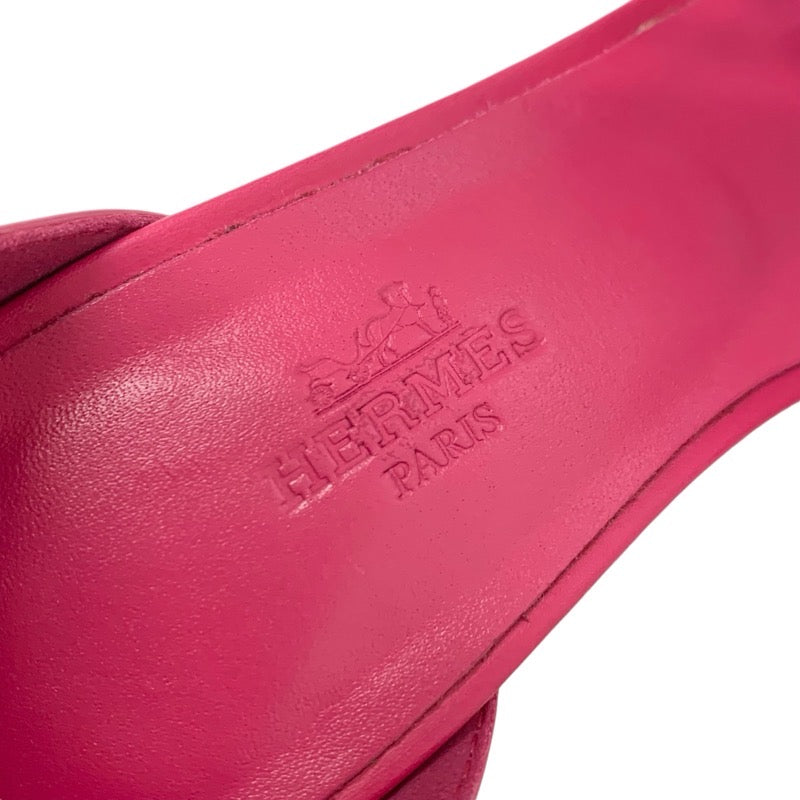 エルメス HERMES レジェンド サンダル 靴 シューズ レザー ピンク ウェッジソール アンクルストラップ