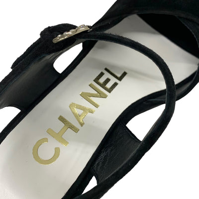 シャネル CHANEL サンダル 靴 シューズ スエード ブラック 黒 ココマーク ラインストーン プラットフォーム