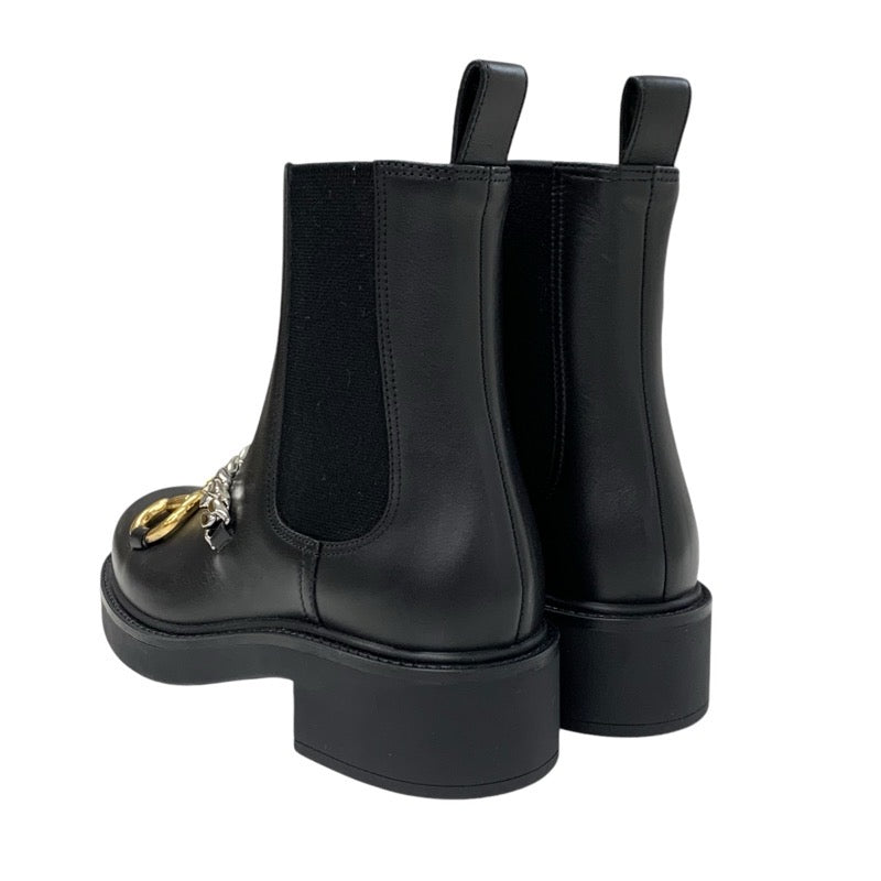 Gucci Boots, Short Boots, Shoes, Leather, Black, Gold, Silver, Horsebit, Chain, Side Gore