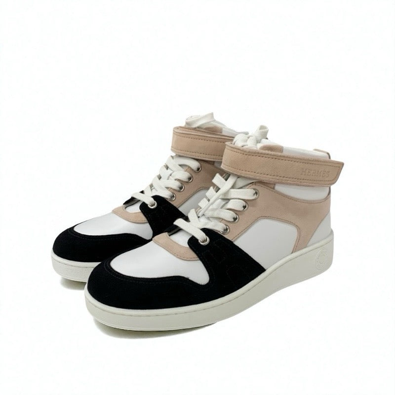 エルメス HERMES フリースタイル スニーカー 靴 シューズ レザー スエード ホワイト ピンクベージュ ブラック 未使用 ハイカット
