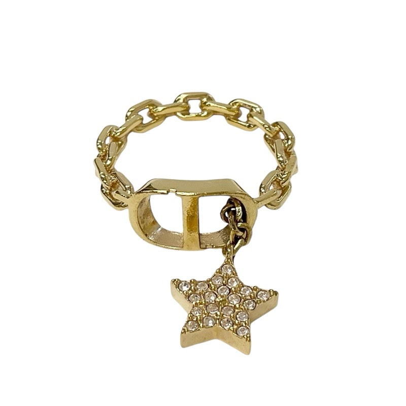 Christian Dior CHRISTIAN DIOR Petit CD Ring Gold Rhinestone Star