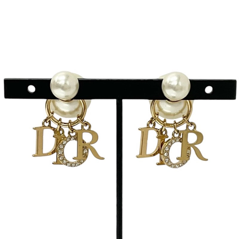 CHRISTIAN DIOR DIOR TRIBALES Earrings Gold Logo Rhinestone