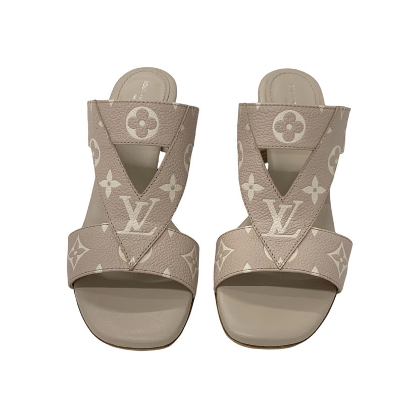 ルイヴィトン LOUIS VUITTON クロワジエール モノグラム サンダル 靴 シューズ レザー ピンクベージュ ミュール