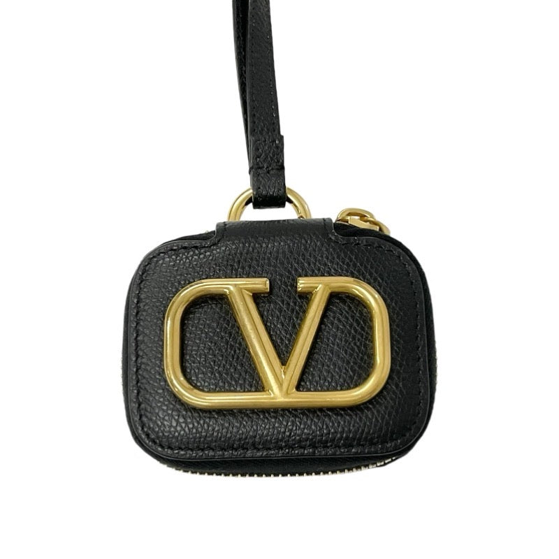 Valentino Leather Black Gold V Logo Earphone Case AirPods Case Strap