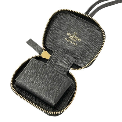 Valentino Leather Black Gold V Logo Earphone Case AirPods Case Strap