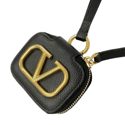 Valentino Leather Black Gold V Logo Earphone Case AirPods Case Strap