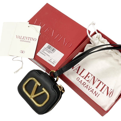 Valentino Leather Black Gold V Logo Earphone Case AirPods Case Strap