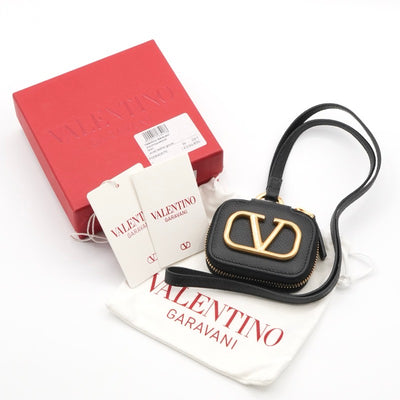 Valentino Leather Black Gold V Logo Earphone Case AirPods Case Strap