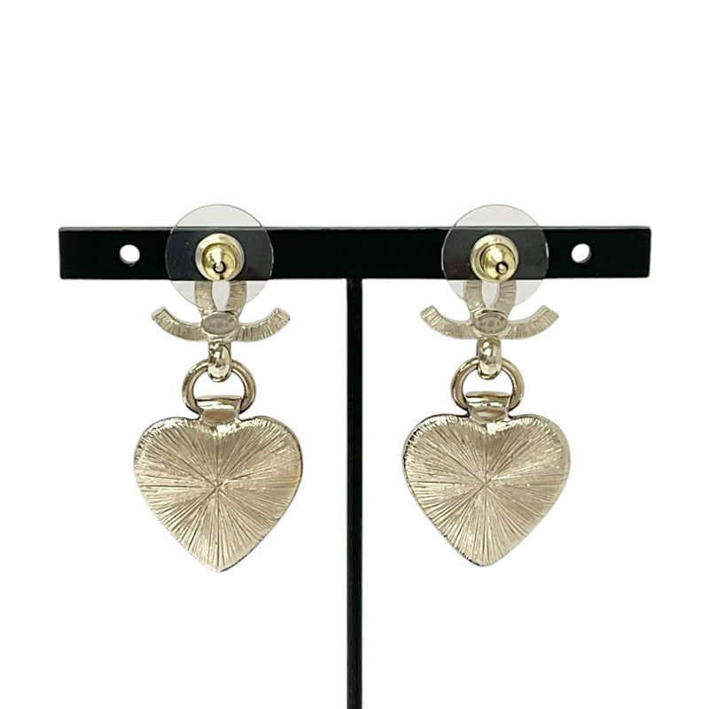 Chanel Earrings Gold Black Heart Bijoux Coco Mark