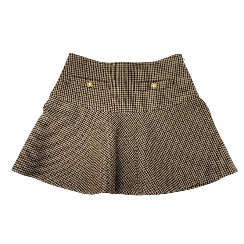 セリーヌ CELINE ボトムス ブラウン系 ゴールド 千鳥格子 ミニスカート フリルスカート