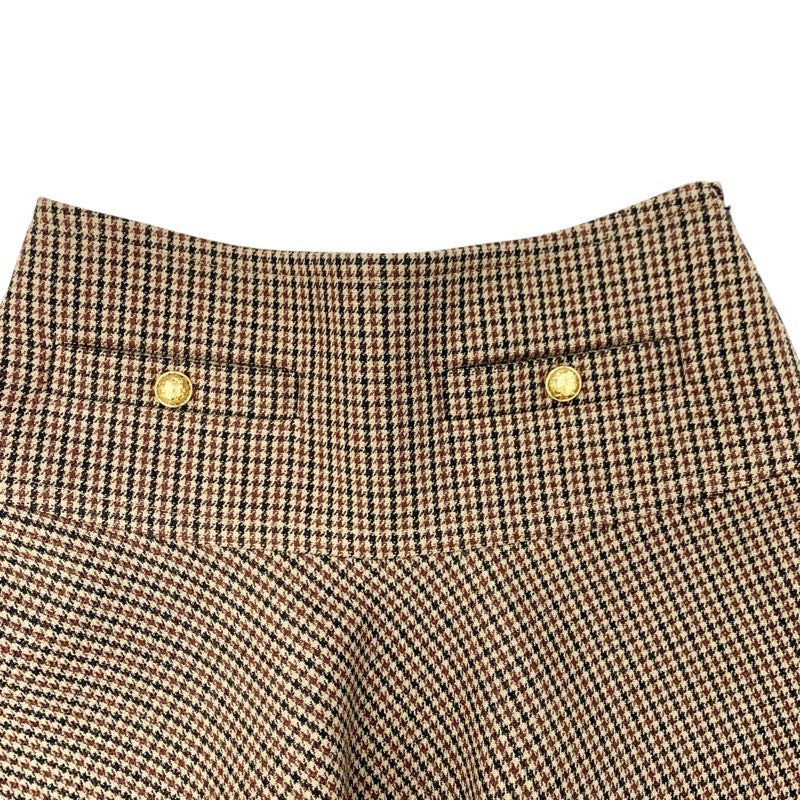 セリーヌ CELINE ボトムス ブラウン系 ゴールド 千鳥格子 ミニスカート フリルスカート