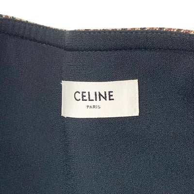 セリーヌ CELINE ボトムス ブラウン系 ゴールド 千鳥格子 ミニスカート フリルスカート