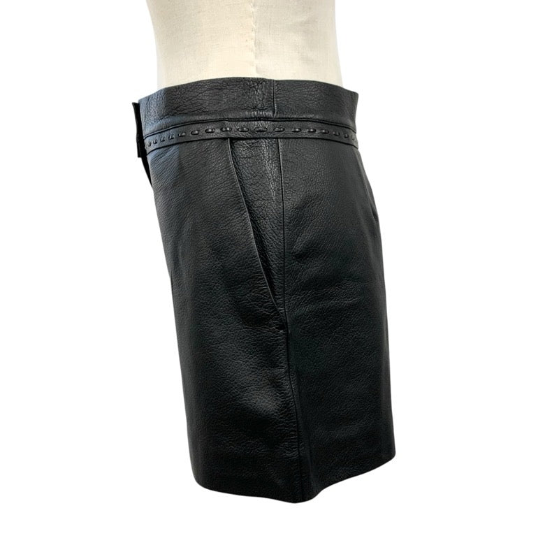 FENDI bottoms leather black silver shorts