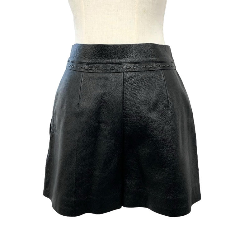 FENDI bottoms leather black silver shorts