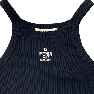 フェンディ FENDI トップス コットン ブラック ホワイト ロゴ タンクトップ