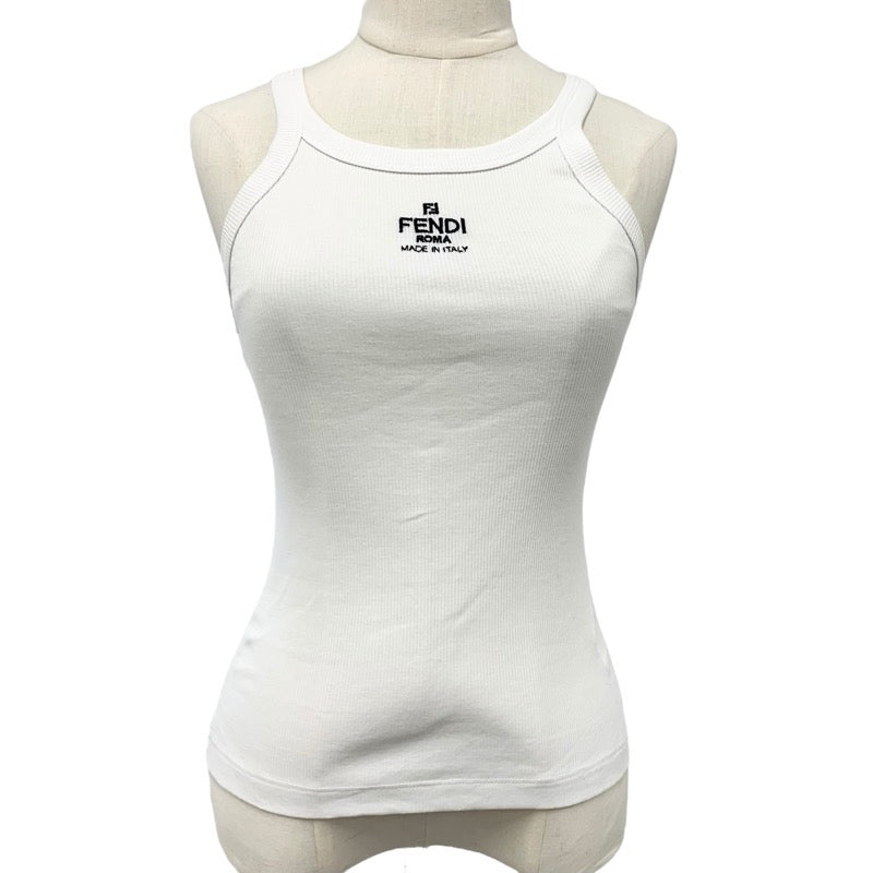 フェンディ FENDI トップス コットン ホワイト ブラック ロゴ タンクトップ