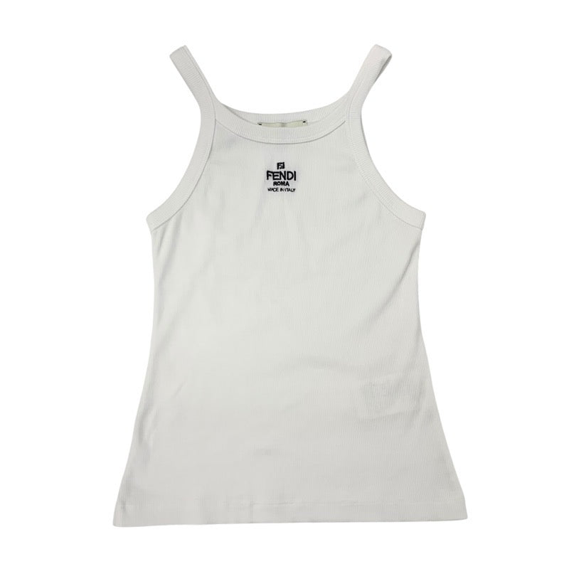 フェンディ FENDI トップス コットン ホワイト ブラック ロゴ タンクトップ
