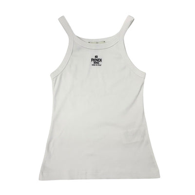 フェンディ FENDI トップス コットン ホワイト ブラック ロゴ タンクトップ