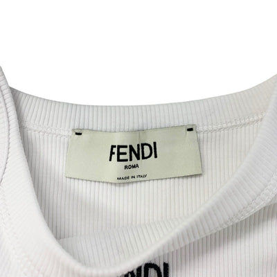 フェンディ FENDI トップス コットン ホワイト ブラック ロゴ タンクトップ