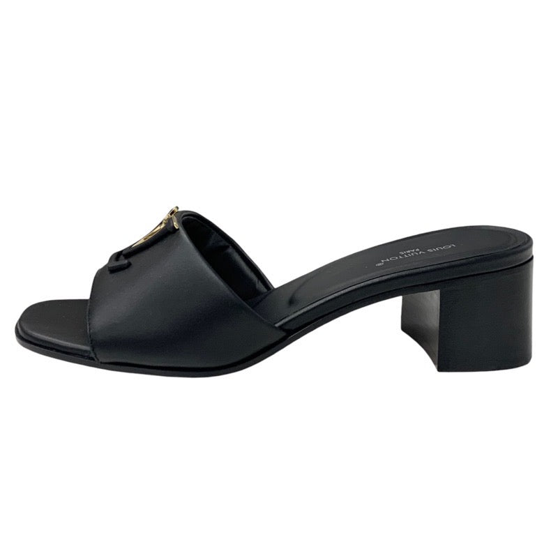 ルイヴィトン LOUIS VUITTON サンダル 靴 シューズ レザー ブラック 黒 ゴールド ロゴ ミュール