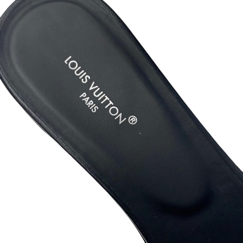 ルイヴィトン LOUIS VUITTON サンダル 靴 シューズ レザー ブラック 黒 ゴールド ロゴ ミュール