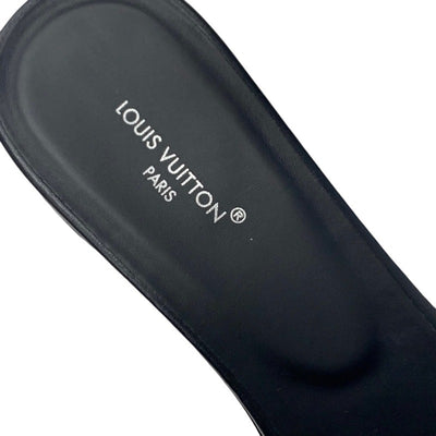 ルイヴィトン LOUIS VUITTON サンダル 靴 シューズ レザー ブラック 黒 ゴールド ロゴ ミュール