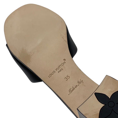 ルイヴィトン LOUIS VUITTON サンダル 靴 シューズ レザー ブラック 黒 ゴールド ロゴ ミュール