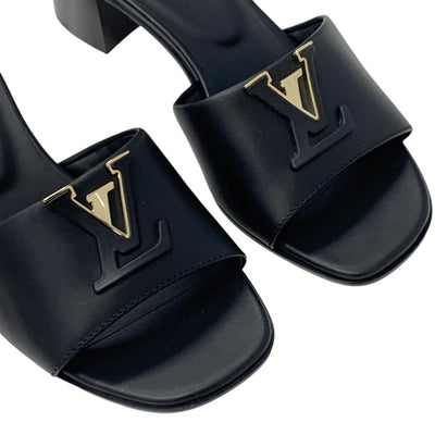 ルイヴィトン LOUIS VUITTON サンダル 靴 シューズ レザー ブラック 黒 ゴールド ロゴ ミュール