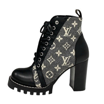 LOUIS VUITTON Star Trail Line Monogram Boots Short Boots Shoes Fabric Leather Grey Black Ankle Boots Lace-up Denim