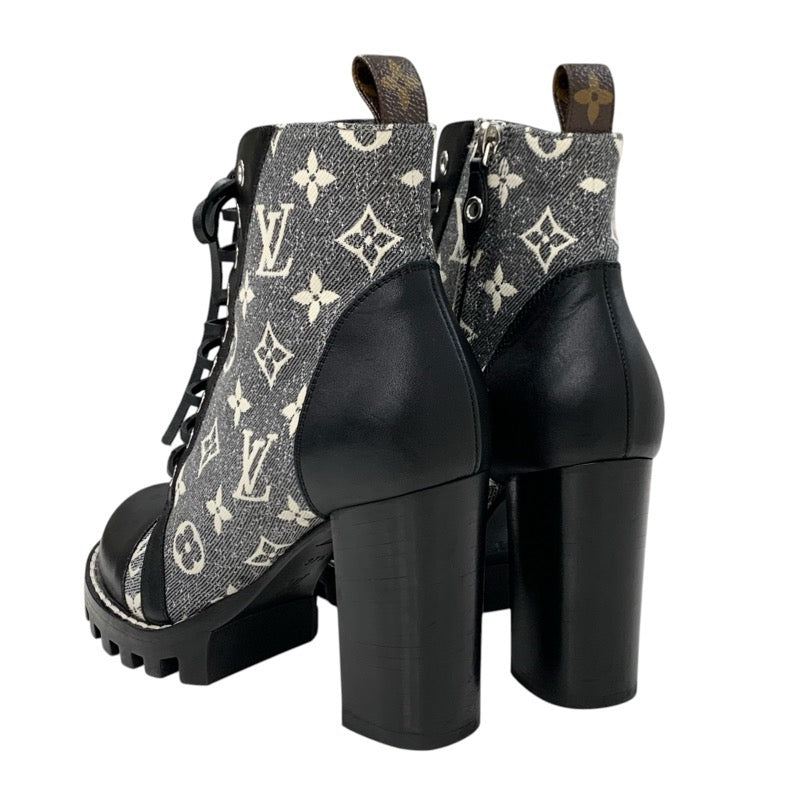 LOUIS VUITTON Star Trail Line Monogram Boots Short Boots Shoes Fabric Leather Grey Black Ankle Boots Lace-up Denim