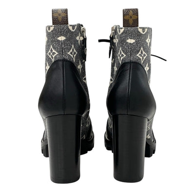 LOUIS VUITTON Star Trail Line Monogram Boots Short Boots Shoes Fabric Leather Grey Black Ankle Boots Lace-up Denim