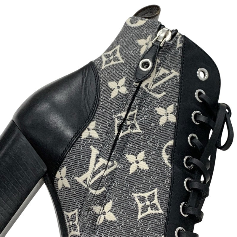 LOUIS VUITTON Star Trail Line Monogram Boots Short Boots Shoes Fabric Leather Grey Black Ankle Boots Lace-up Denim