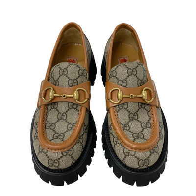 Gucci Loafers Leather Shoes Shoes Leather Brown Beige Horsebit GG Supreme bee Flat Shoes