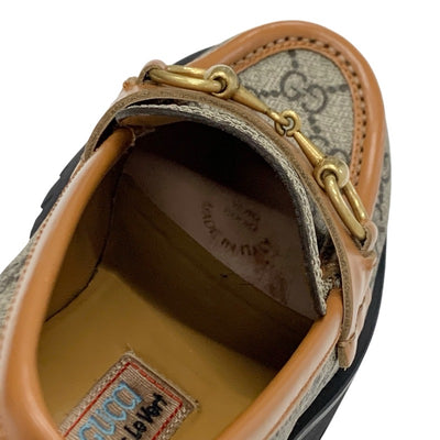 Gucci Loafers Leather Shoes Shoes Leather Brown Beige Horsebit GG Supreme bee Flat Shoes