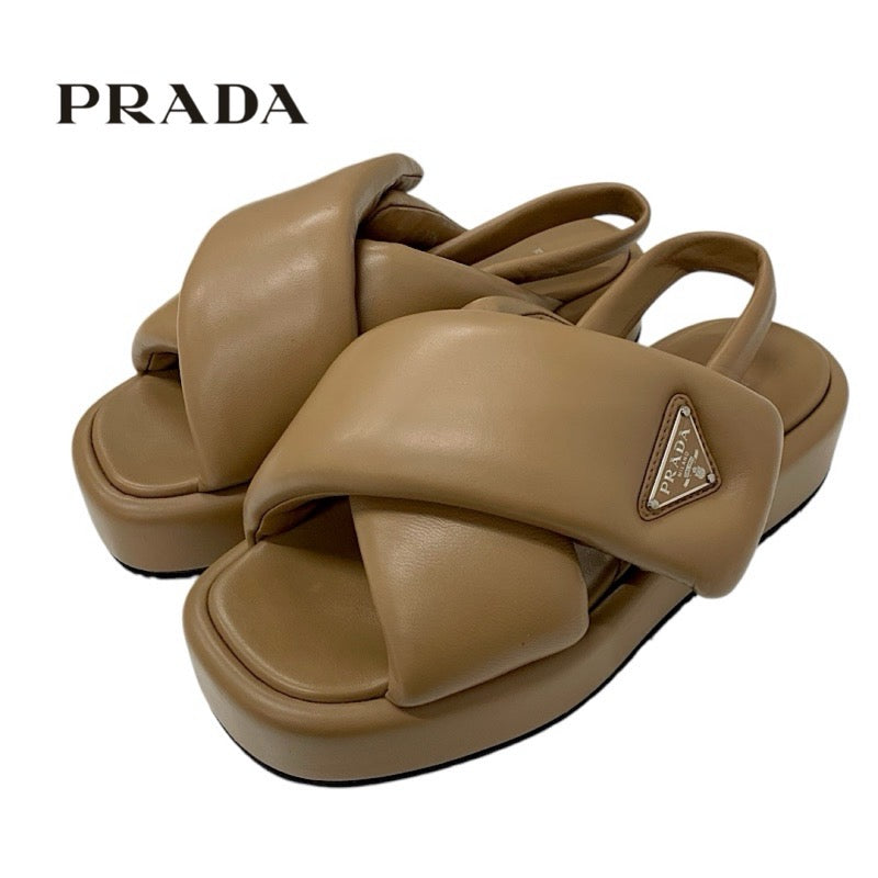 プラダ PRADA サンダル 靴 シューズ レザー ブラウン トライアングルロゴ パデッドナッパ ストラップ