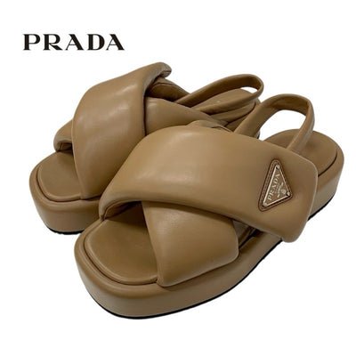 プラダ PRADA サンダル 靴 シューズ レザー ブラウン トライアングルロゴ パデッドナッパ ストラップ
