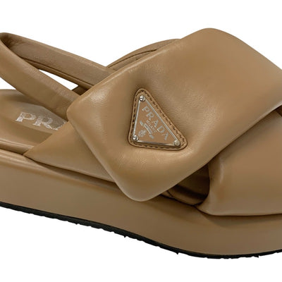 プラダ PRADA サンダル 靴 シューズ レザー ブラウン トライアングルロゴ パデッドナッパ ストラップ