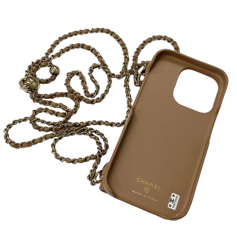 Chanel Mobile/Smartphone Accessories Beige Gold Coco Mark Matelasse iPhone15pro iPhone Case Smartphone Case Chain