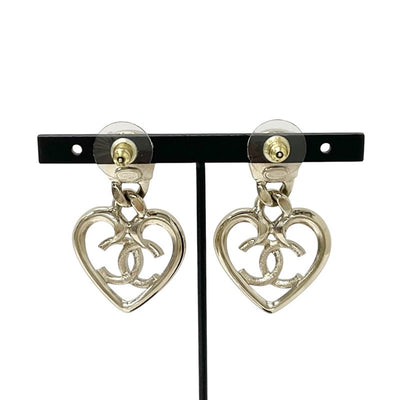 Chanel Earrings Gold Coco Mark Rhinestone Bijoux Heart