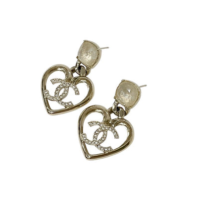 Chanel Earrings Gold Coco Mark Rhinestone Bijoux Heart