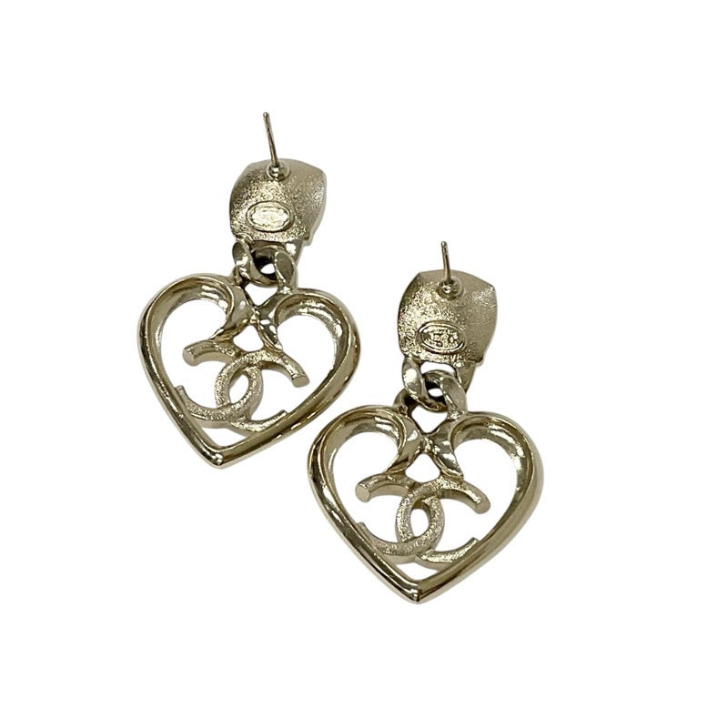 Chanel Earrings Gold Coco Mark Rhinestone Bijoux Heart