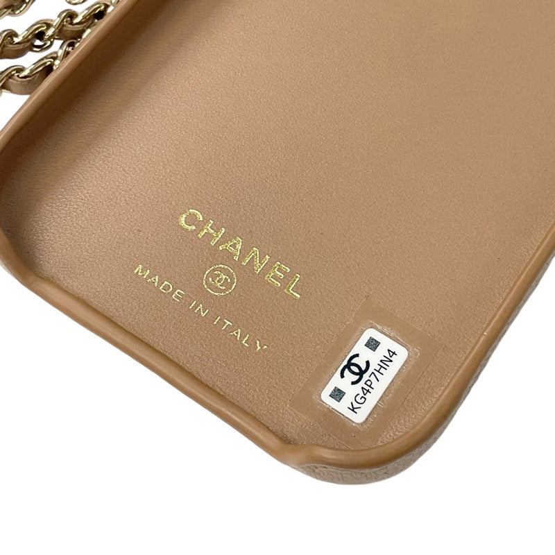 Chanel Mobile/Smartphone Accessories Beige Gold Coco Mark Matelasse iPhone14pro iPhone Case Smartphone Case Chain