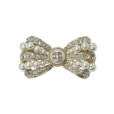 Chanel CHANEL Brooch Corsage Gold Coco Mark Rhinestone Ribbon