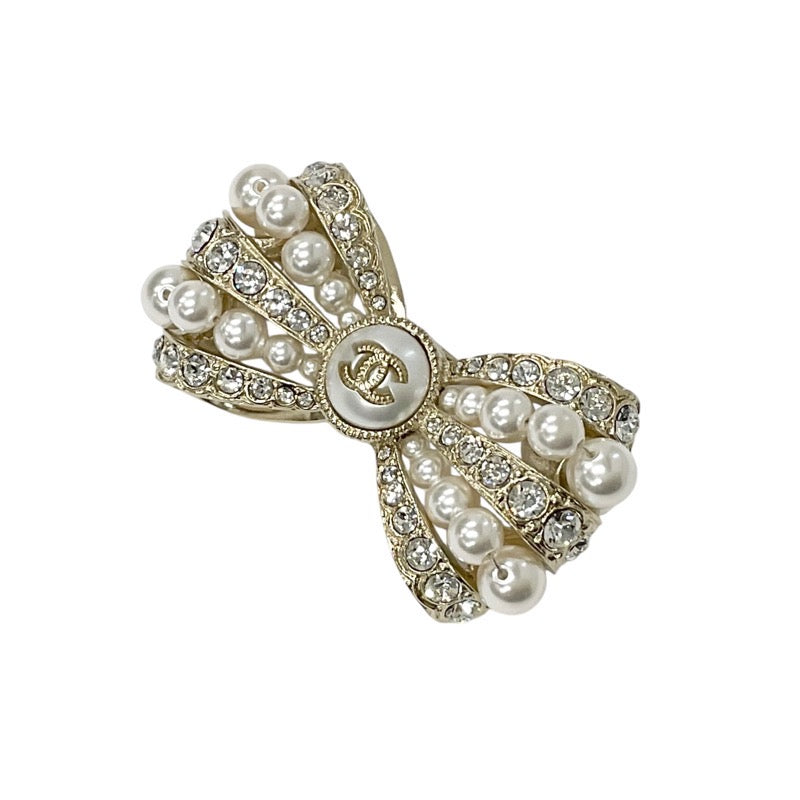 Chanel CHANEL Brooch Corsage Gold Coco Mark Rhinestone Ribbon