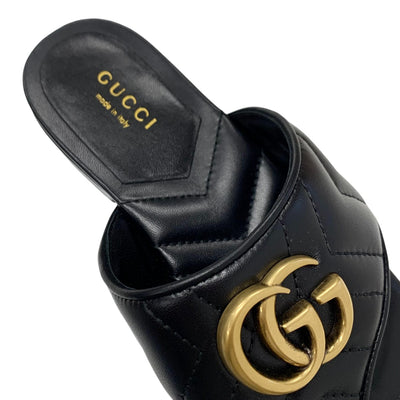 グッチ GUCCI サンダル 靴 シューズ レザー ブラック 黒 ゴールド 未使用 GGマーモント トングサンダル