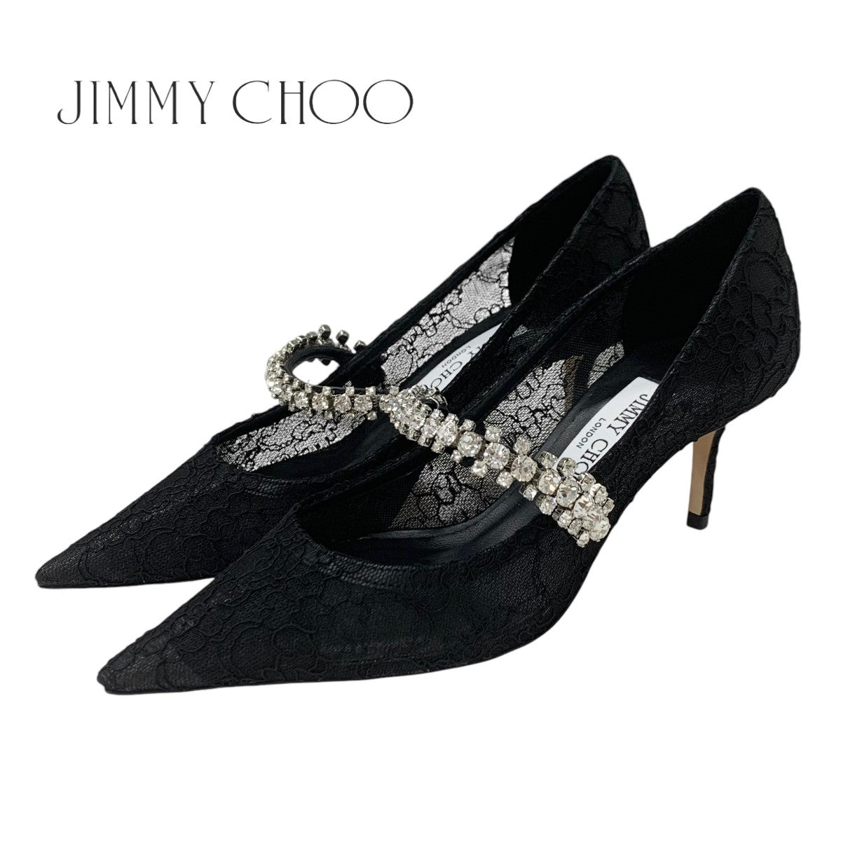 ジミーチュウ JIMMY CHOO パンプス 靴 シューズ ファブリック ブラック 黒 ビジュー レース ストラップ