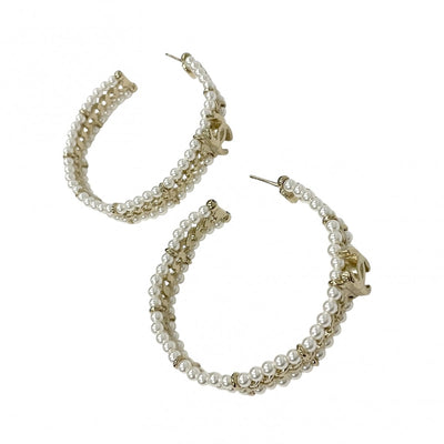 Chanel Earrings Gold Coco Mark Hoop Earrings