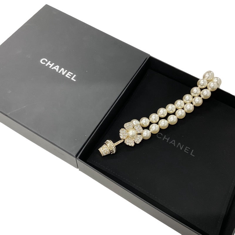 Chanel CHANEL necklace pendant choker gold crystal white coco mark rhinestone flower